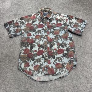 Topman Vintage Oversized Floral Denim Shirt Mens XXS Multi Short Sleeve Cotton